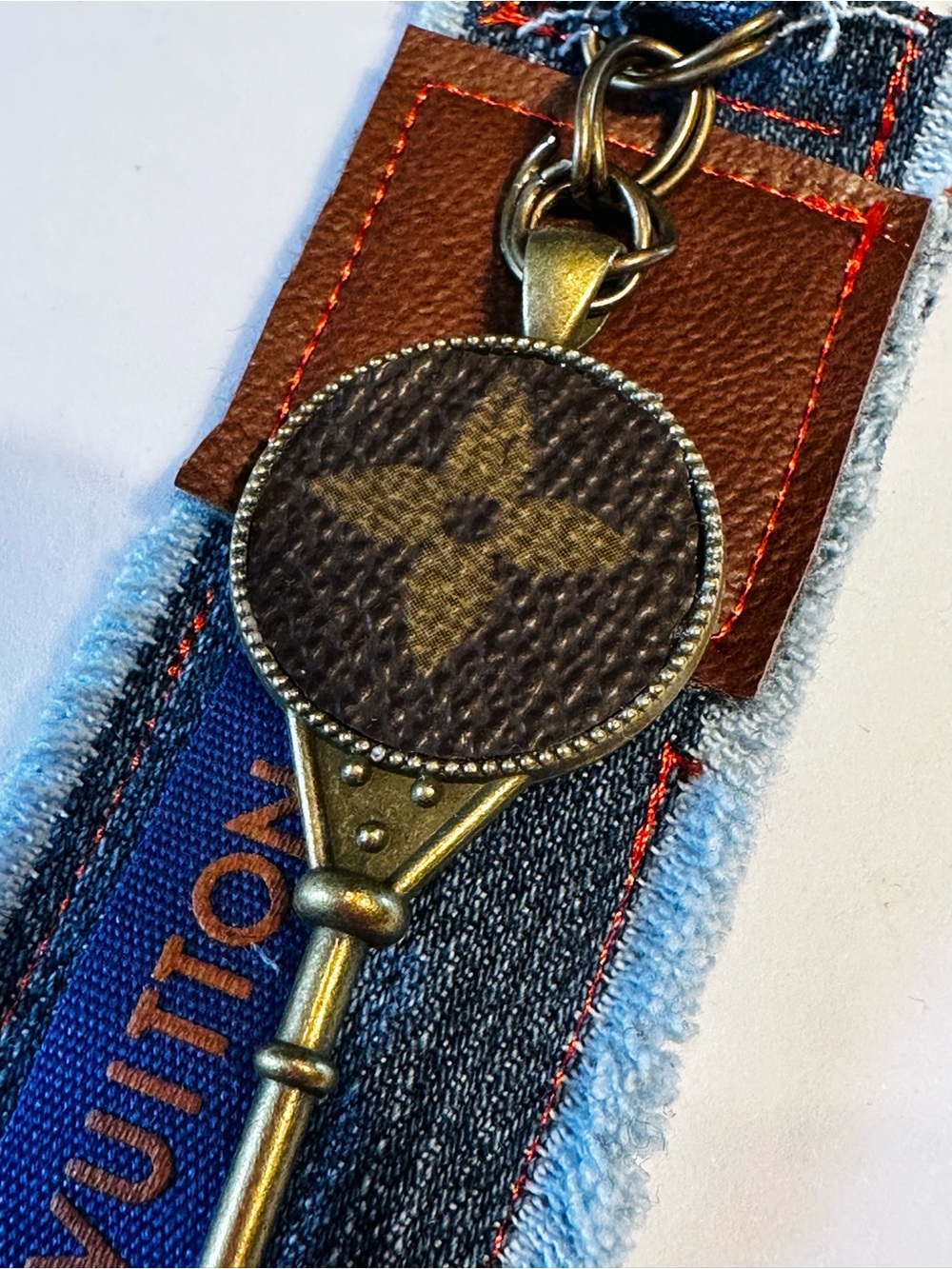 Upcycled Denim LV Keychain Purse Charm Boho Bougie 6.5”